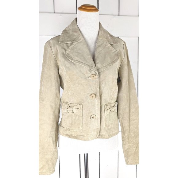 Vintage 90s beige suede leather fitted short blazer jacket - Picture 4 of 6
